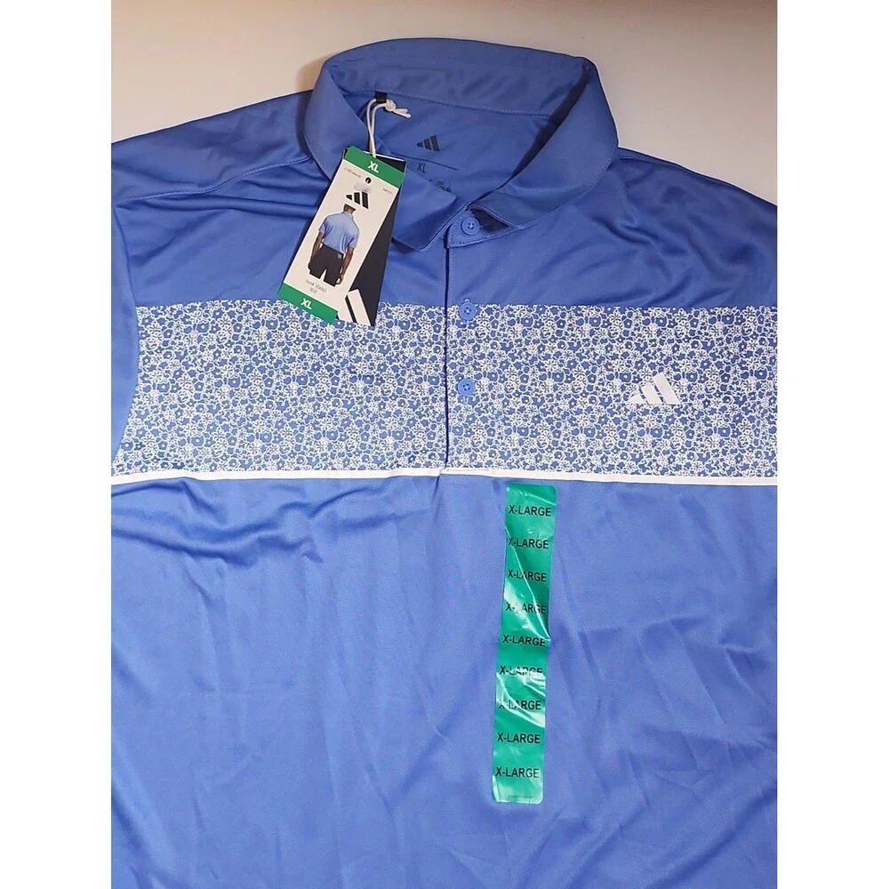 NWT - Adidas - Men's XL Blue Golf Polo Shirt #1836063 Floral